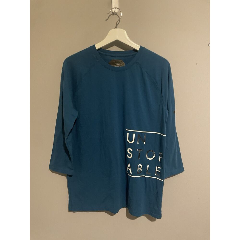 Under Amour T-Shirt Mens Large Blue‎ 3/4 Sleeve Cotton Elastane Polyester